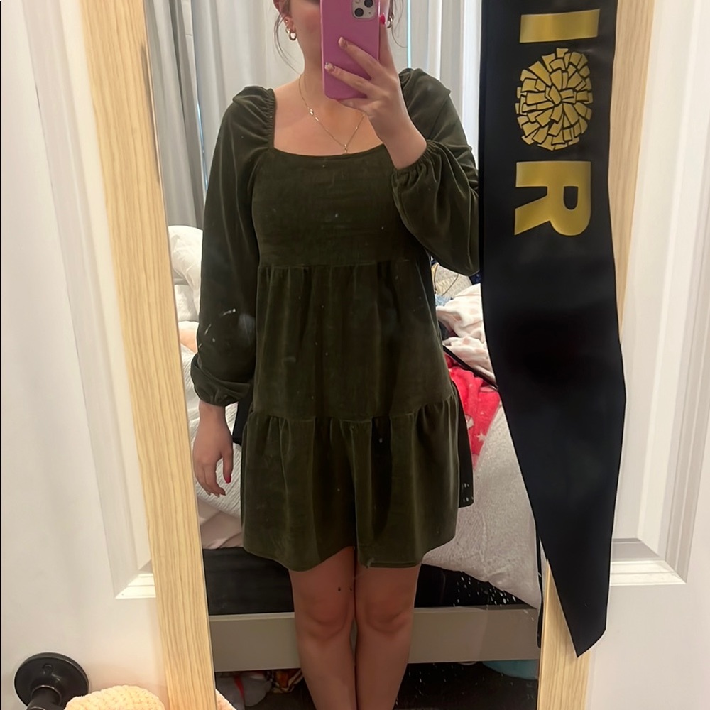 Olive Green Velvet Dress